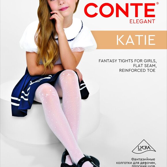 Conte Katie 20 Den - Fantasy Tights for Girls with Polka Dot & Cat Design - Picture 1 of 6
